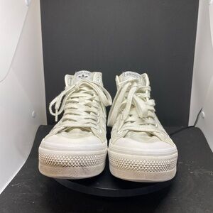 Adidas Nizza High-Top Platform Sneakers in White Preowned EUC size 8.5